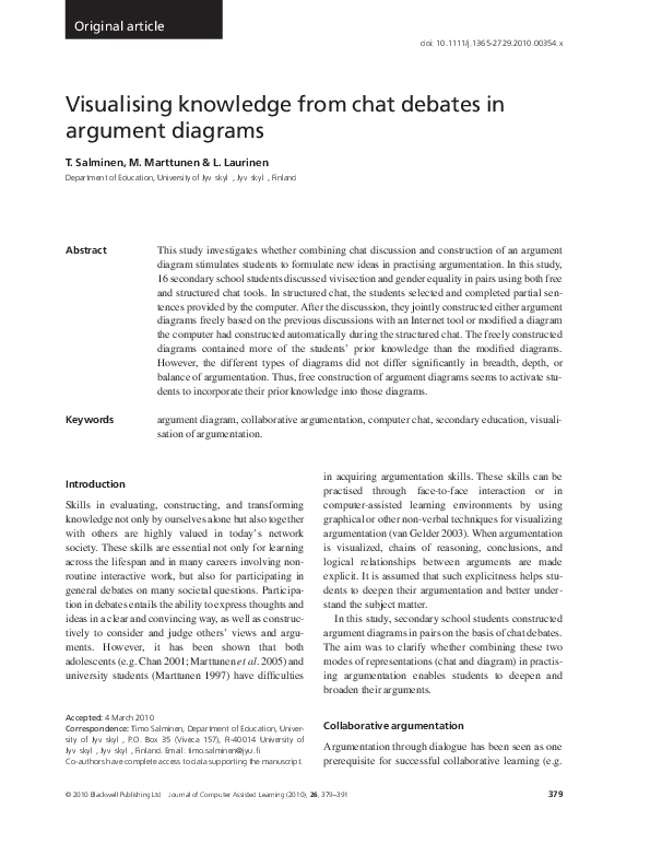 (PDF) Visualising knowledge from chat debates in argument diagrams