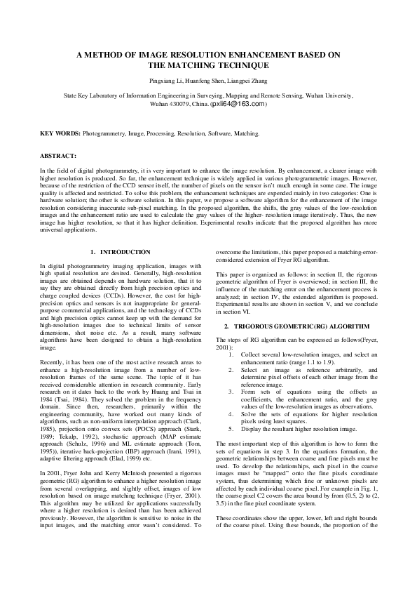 (PDF) A METHOD OF IMAGE RESOLUTION ENHANCEMENT BASED ON THE MATCHING ...