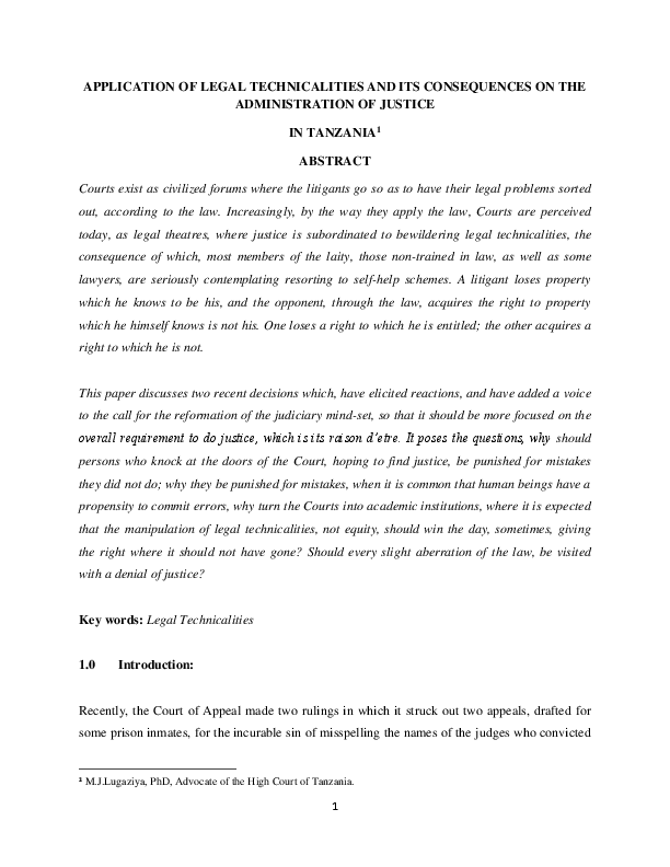 (PDF) APPLICATION OF LEGAL TECHNICALITIES AND ITS CONSEQUENCES ON THE ...