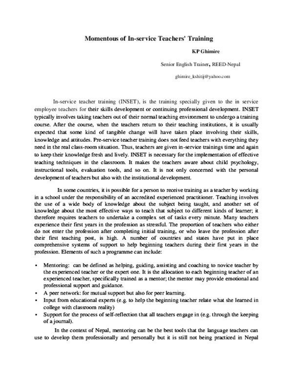 (DOC) Momentous of In-service Teachers' Training