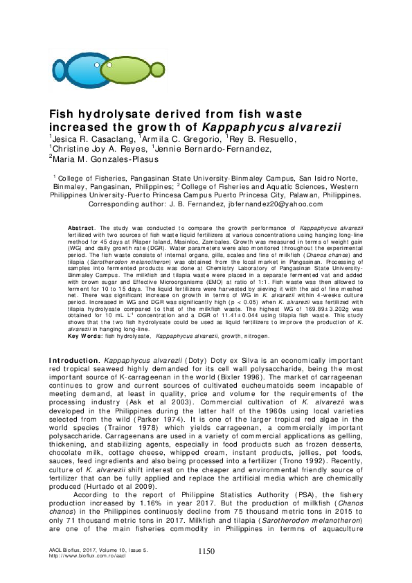 (PDF) Fish hydrolysate derived from fish waste increased the growth of ...