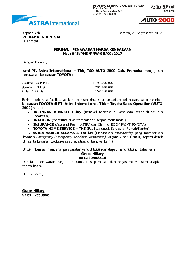 Contoh Surat Penawaran Kerjasama Jasa Bengkel Mobil