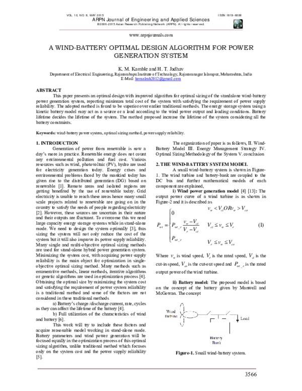 (PDF) A WIND-BATTERY OPTIMAL DESIGN ALGORITHM FOR POWER GENERATION SYSTEM