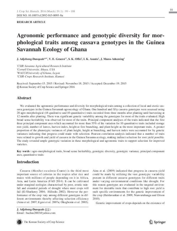 (PDF) . Agronomic performance and genotypic diversity