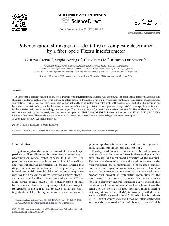 (PDF) Polymerization shrinkage of a dental resin composite determined