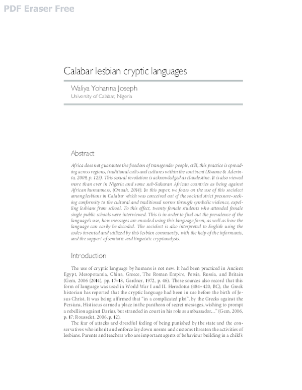 (PDF) CALABAR LESBIAN CRYPTIC LANGUAGES