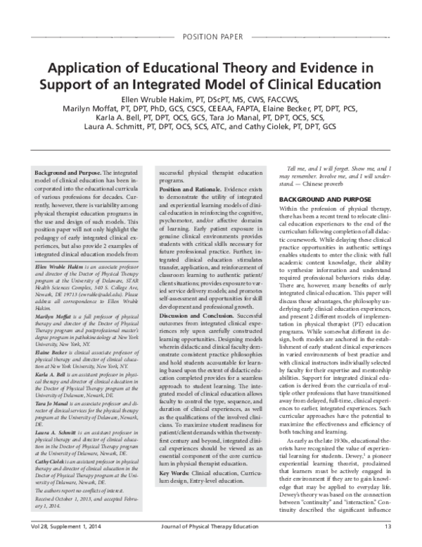 (PDF) Application of Educational Theory and Evidence in Support of an Integrated Model of