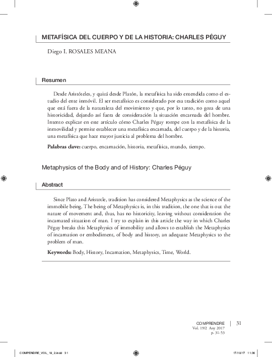 (PDF) Metafísica del cuerpo y de la historia Charles Péguy / Metaphysics of the Body and of