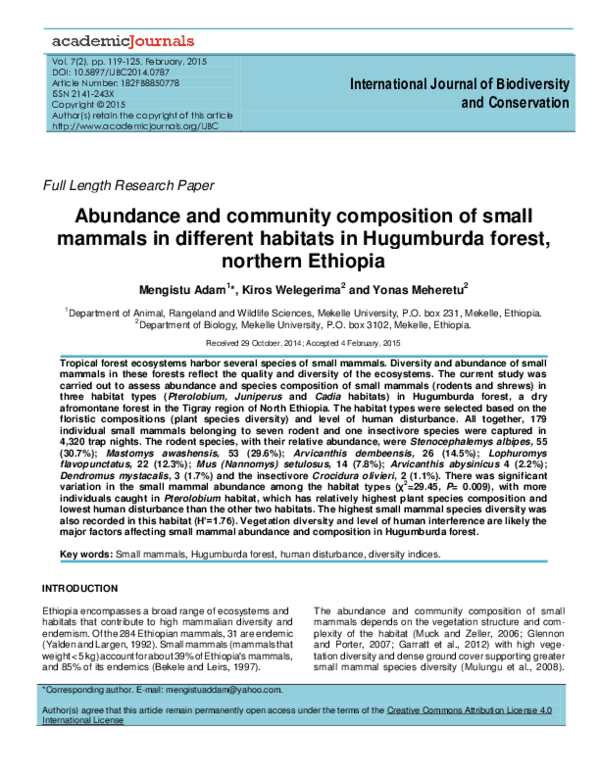 (PDF) Abundance and community composition of small mammals in different ...