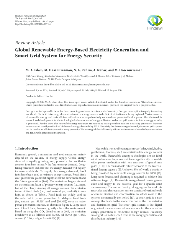 (PDF) Review Article Global Renewable Energy-Based Electricity ...