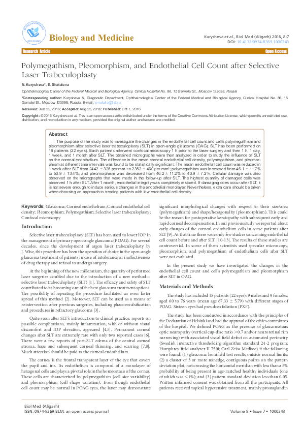 (PDF) Polymegathism, Pleomorphism, and Endothelial Cell Count after ...