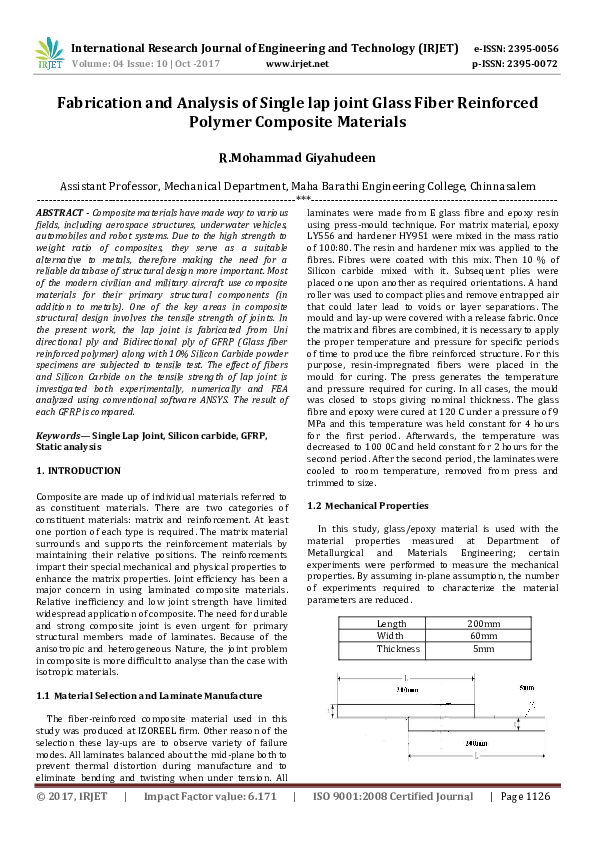 (PDF) Fabrication and Analysis of Single lap joint Glass Fiber ...