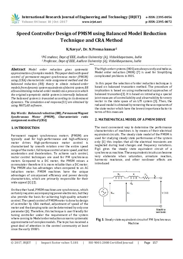 (PDF) Speed Controller Design of PMSM using Balanced Model Reduction ...