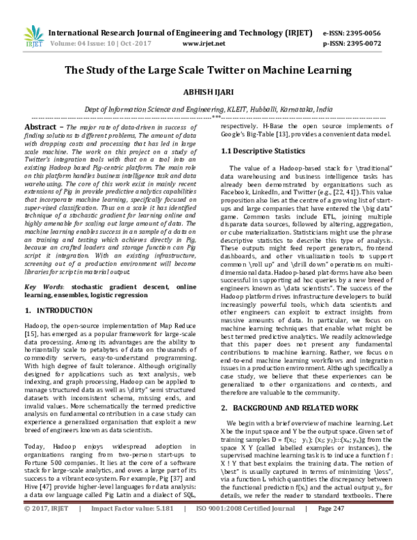 (PDF) The Study of the Large Scale Twitter on Machine Learning