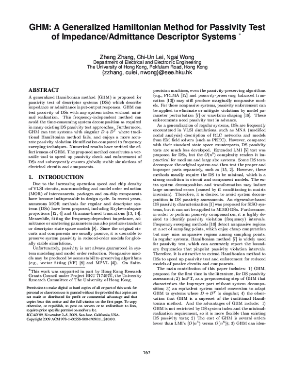 (PDF) GHM: A generalized Hamiltonian method for passivity test of ...
