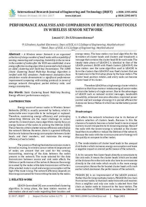 (PDF) PERFORMANCE ANALYSIS AND COMPARISON OF ROUTING PROTOCOLS IN ...
