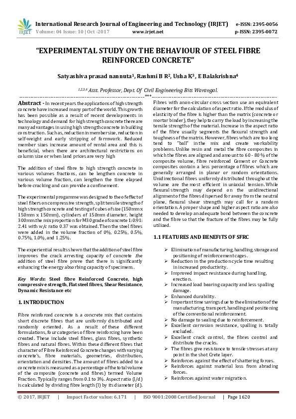 (PDF) " EXPERIMENTAL STUDY ON THE BEHAVIOUR OF STEEL FIBRE REINFORCED ...