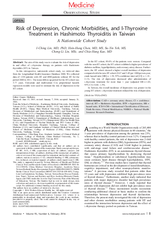 (PDF) Risk of Depression, Chronic Morbidities, and l-Thyroxine ...