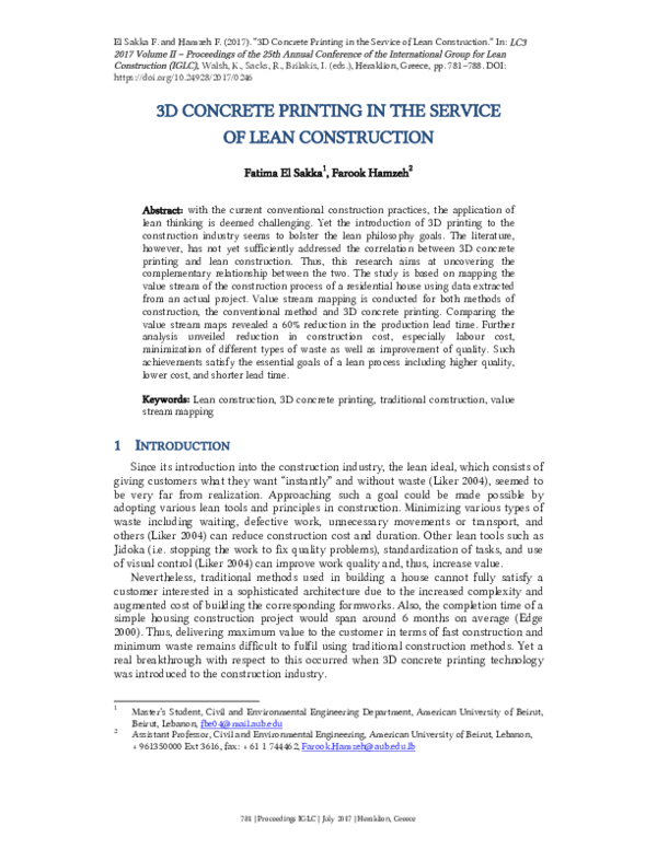 (PDF) 3D Concrete Printing in the Service of Lean Construction