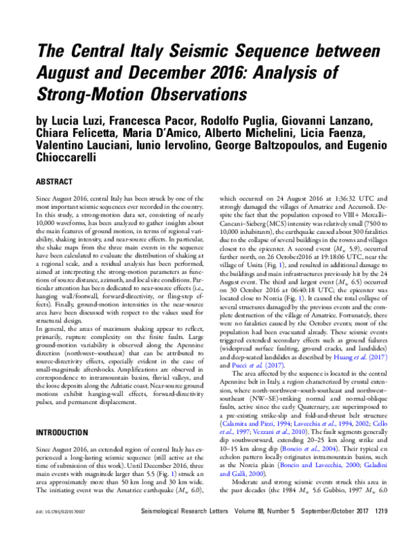 (PDF) The Central Italy Seismic Sequence between August and December ...