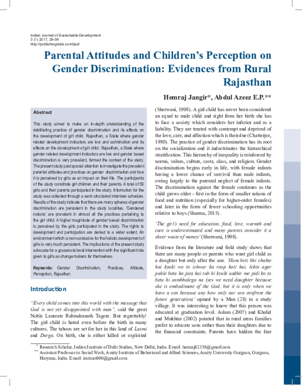 (PDF) Parental Attitudes and Children's Perception on Gender ...