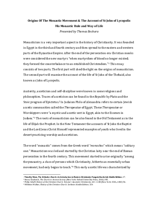 (PDF) Origins Of The Monastic Movement & The Account of St John of ...