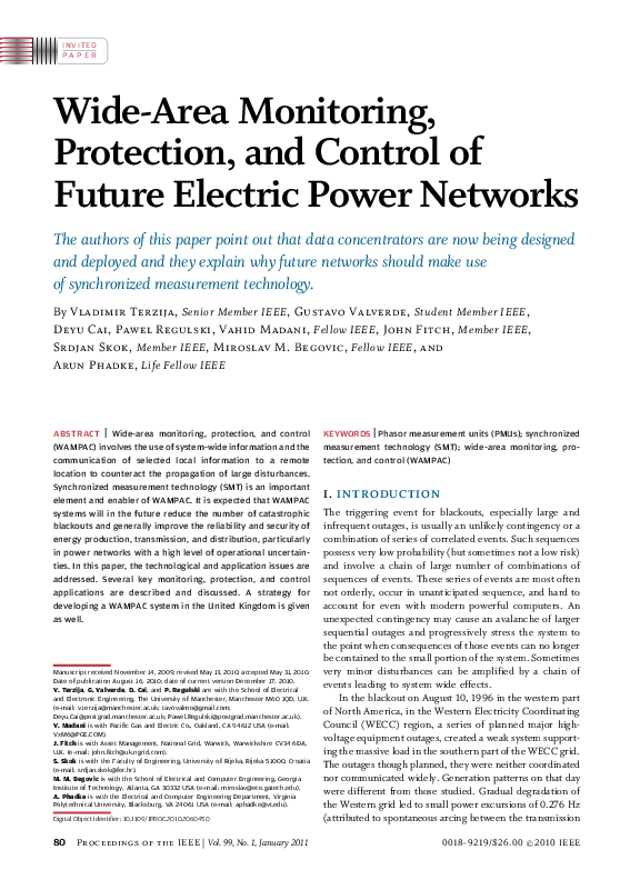 (PDF) WideArea Monitoring, Protection, and Control of Future Electric