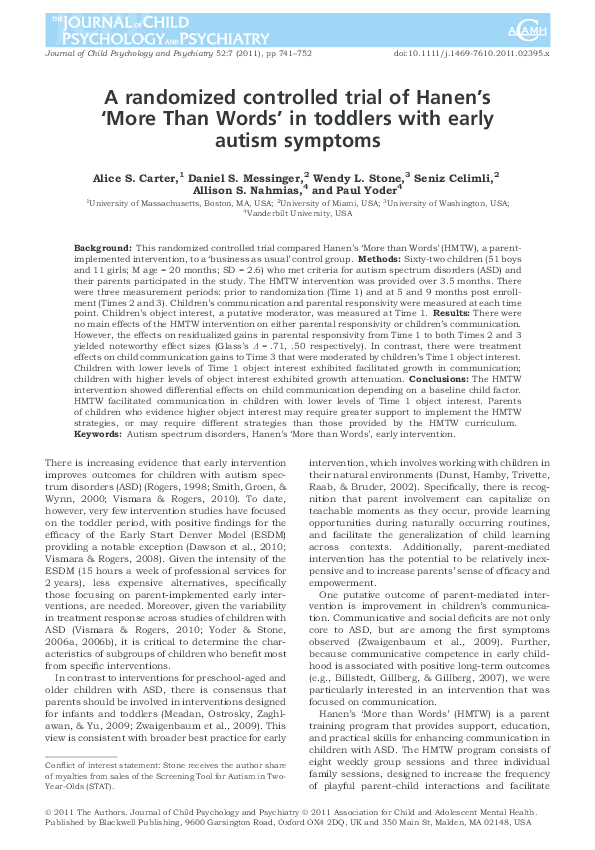 (PDF) A randomized controlled trial of Hanen’s ‘More Than Words’ in ...