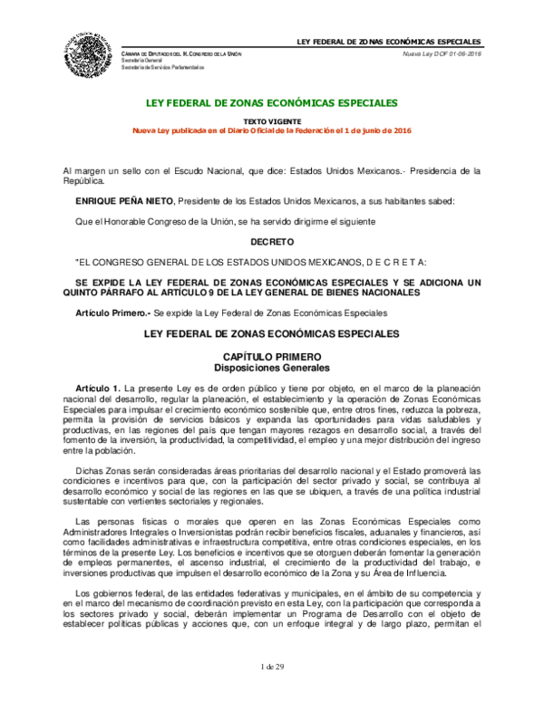 (PDF) LEY FEDERAL DE ZONAS ECONÓMICAS ESPECIALES LEY FEDERAL DE ZONAS ...