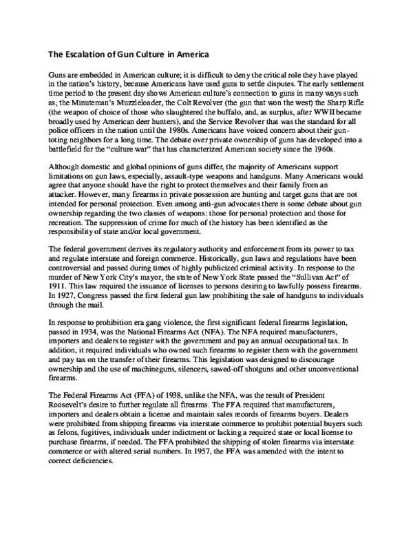 (DOC) The Escalation of Gun Culture in America