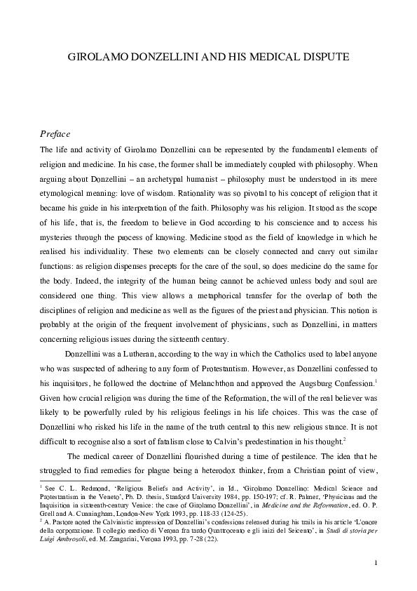 Girolamo Donzellini and his Medical Dispute