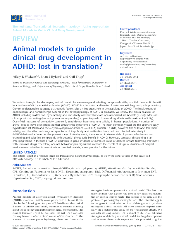 (PDF) Animal models to guide clinical drug development in ADHD lost in