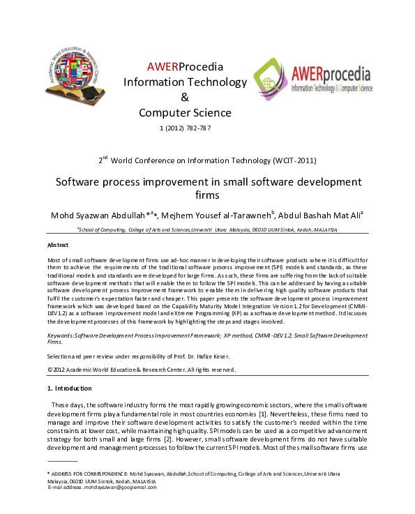 (PDF) Software process improvement in small software development firms