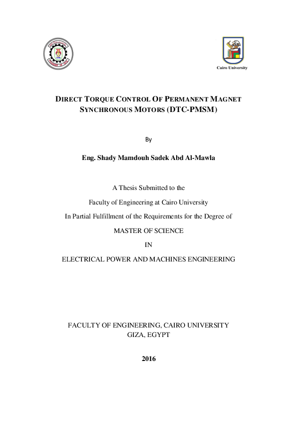 (PDF) DIRECT TORQUE CONTROL OF PERMANENT SYNCHRONOUS MOTORS (DTC