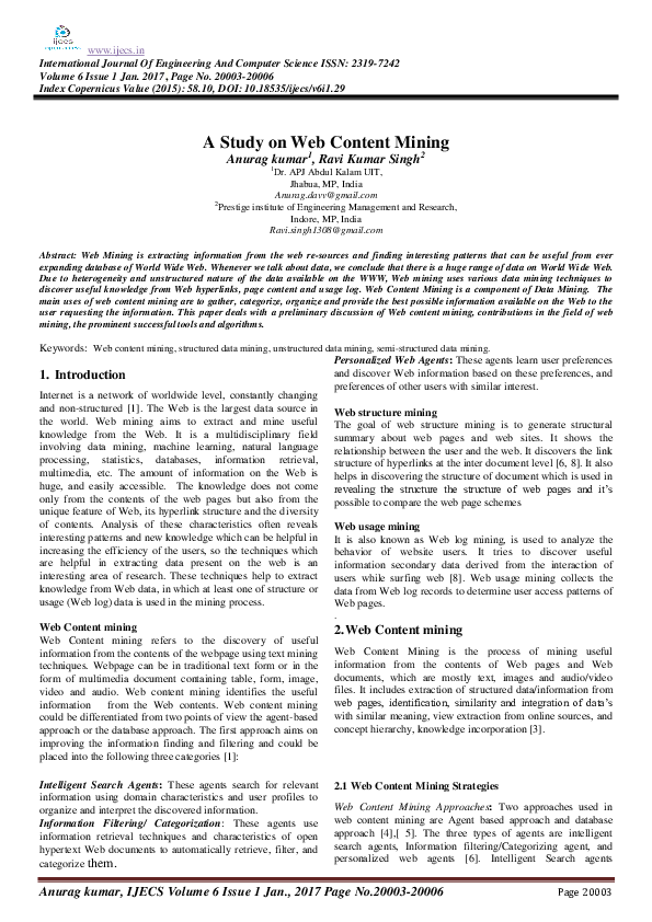 (PDF) A Study on Web Content Mining