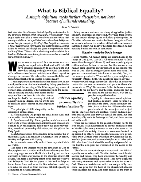 (PDF) What Is Biblical Equality? A simple definition needs further