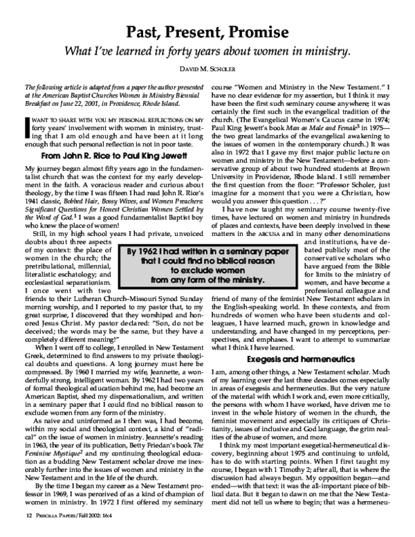 (PDF) Past, Present, Promise What I’ve learned in forty years about women in ministry