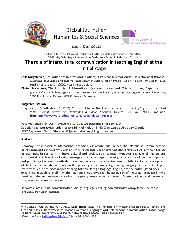 (PDF) The role of intercultural communication in teaching English at ...