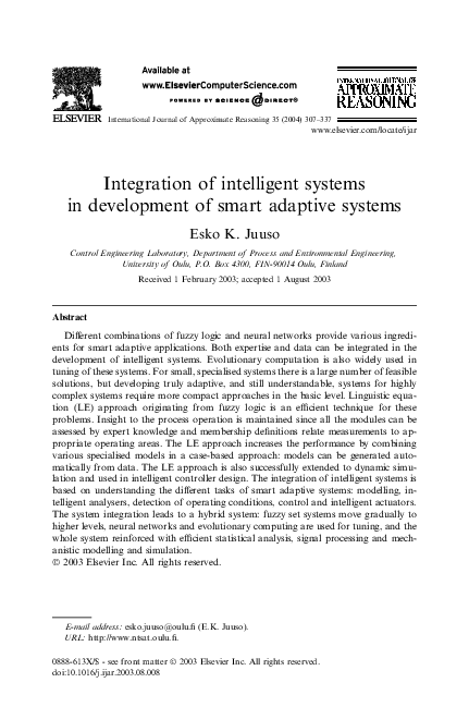 (PDF) Integration of intelligent systems in development of smart ...