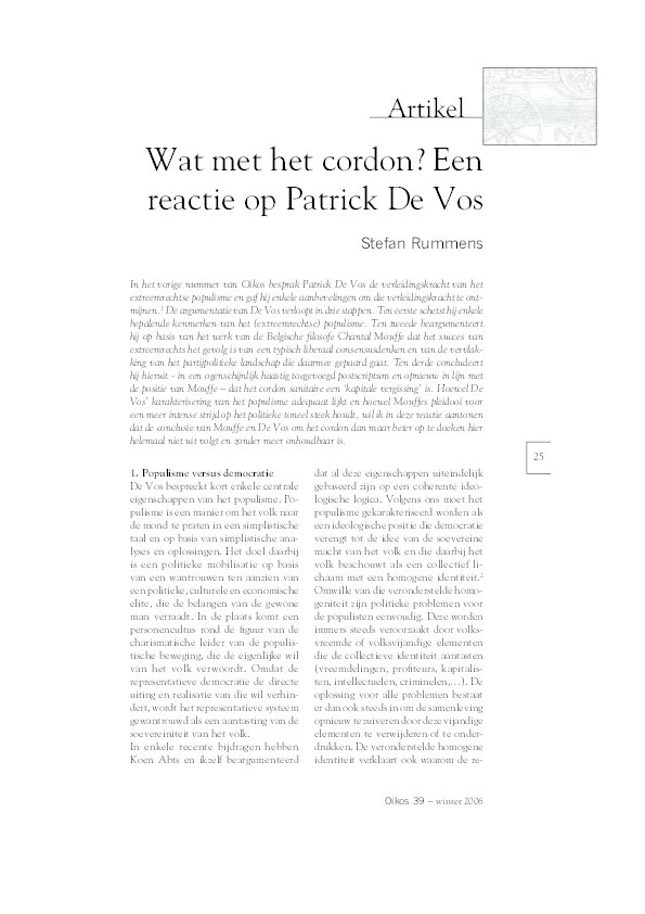 (PDF) Re: Wat met het cordon? Een reactie op Stefan Rummens.