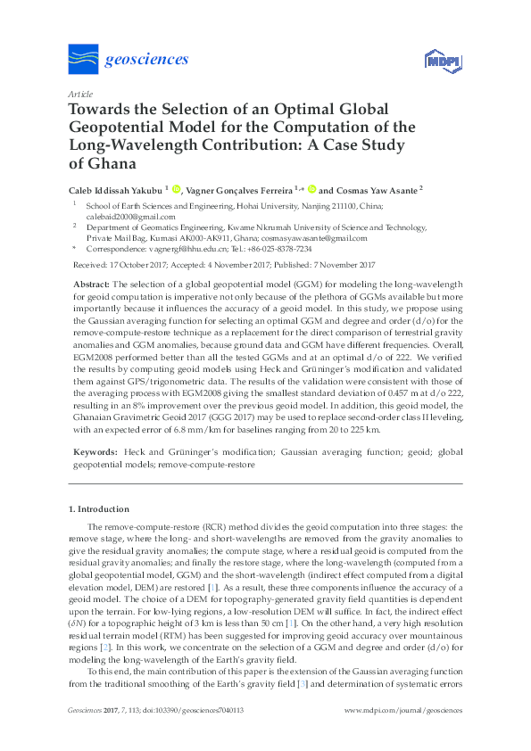 (PDF) Towards the Selection of an Optimal Global Geopotential Model for ...