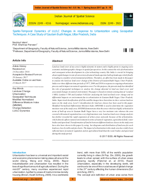 (PDF) Spatio Temporal Dynamics of Land Use Land Cover change in ...