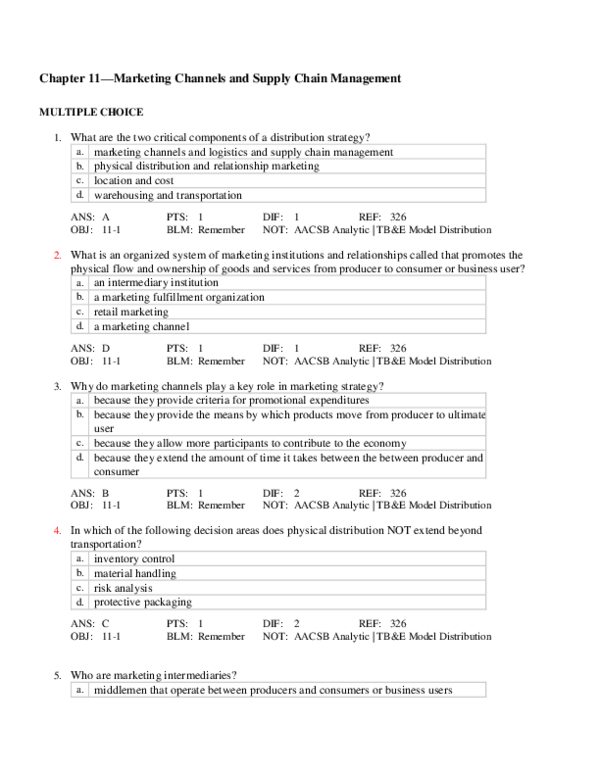 (DOC) Chapter 11—Marketing Channels and Supply Chain Management