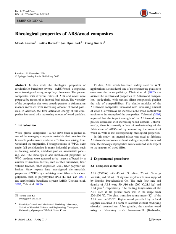 (PDF) Rheological properties of ABS/wood composites Mosab Kaseem