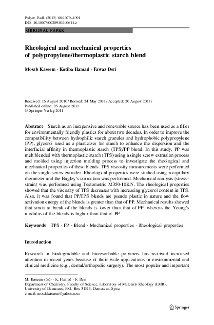(PDF) Rheological and mechanical properties of polypropylene ...