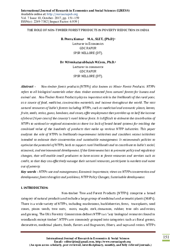 (PDF) THE ROLE OF NON-TIMBER FOREST PRODUCTS IN POVERTY REDUCTION IN INDIA