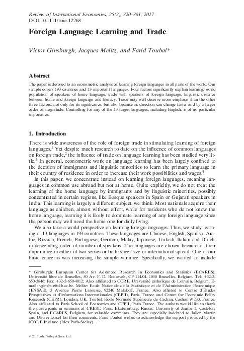 (PDF) Foreign Language Learning and Trade