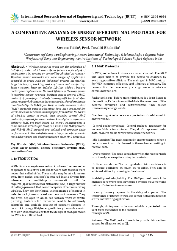 (PDF) A COMPARITIVE ANALYSIS OF ENERGY EFFICIENT MAC PROTOCOL FOR ...