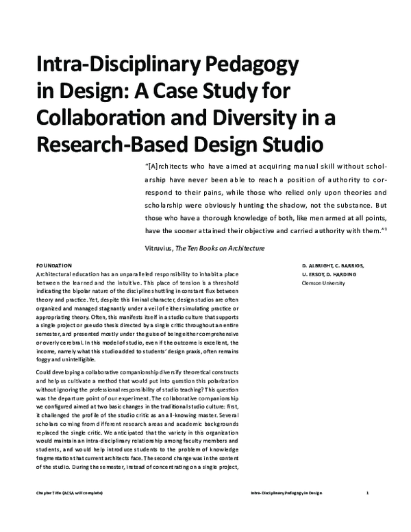 (PDF) Intra-Disciplinary Pedagogy in Design: A Case Study for ...