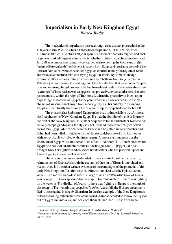 (PDF) Imperialism in Early New Kingdom Egypt Irene Tavares Academia.edu